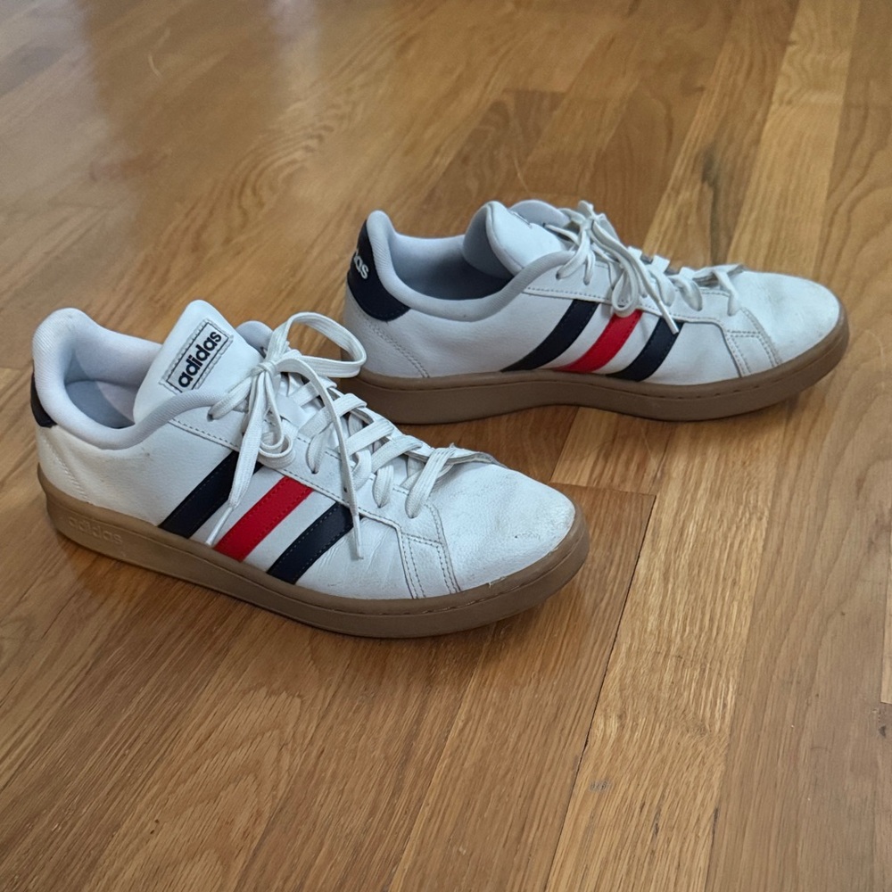adidas White Sneakers with Navy & Red Stripes - Picture 6 of 9